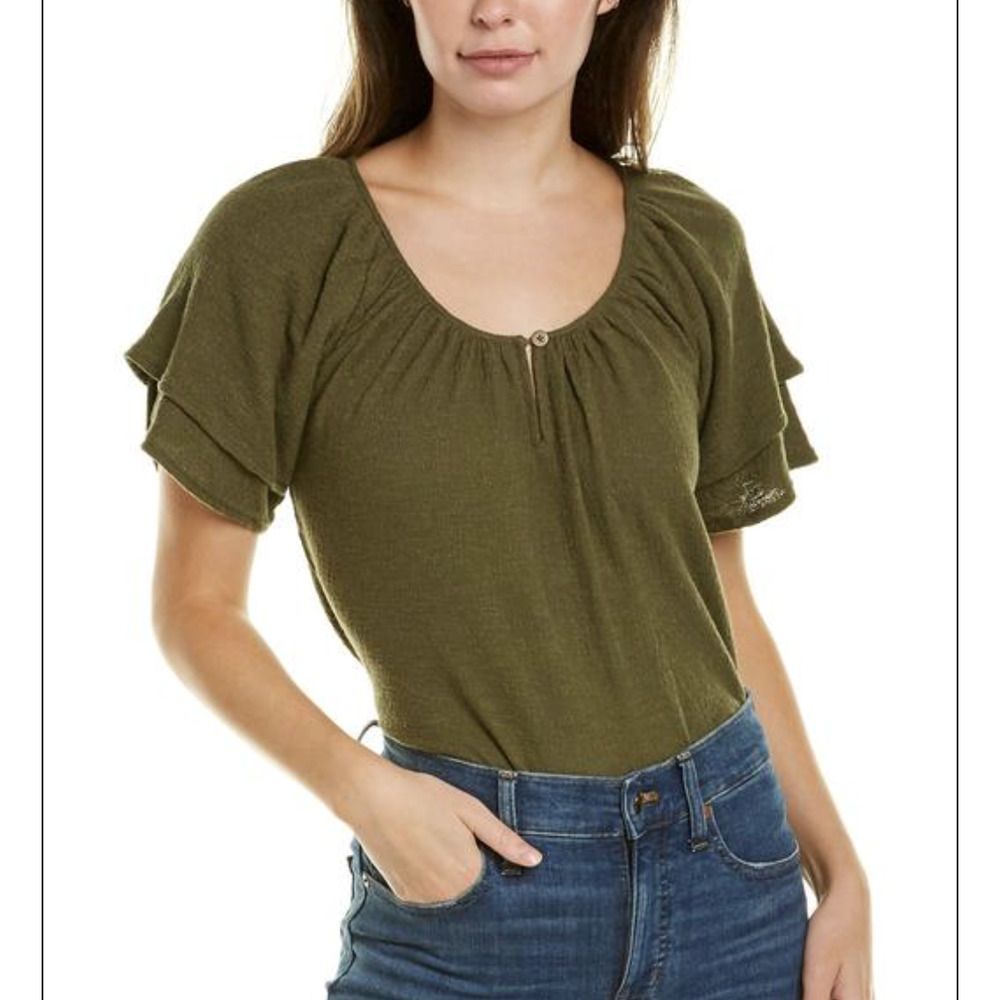 Madewell Khaki Ruffle Sleeve Top